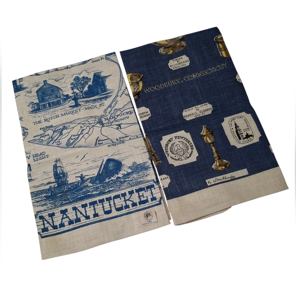 Set Of 2 New VTG New England Kay Dee Company Linen Tea Towels Woodbury Pewterers